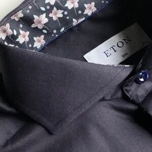 ETON Slim solid black dress cotton shirt Sz 15 3/4 ~40 made in Romania  🇷🇴